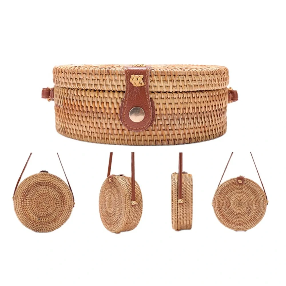 Handwoven Round Rattan Bag - Picture 4 of 10
